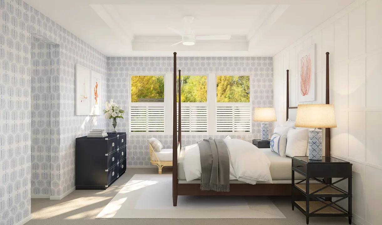 Primary suite with decorative feature wall