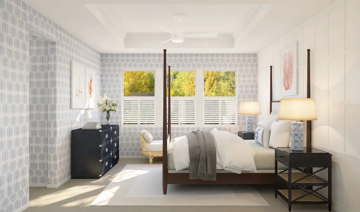 Primary suite with decorative feature wall