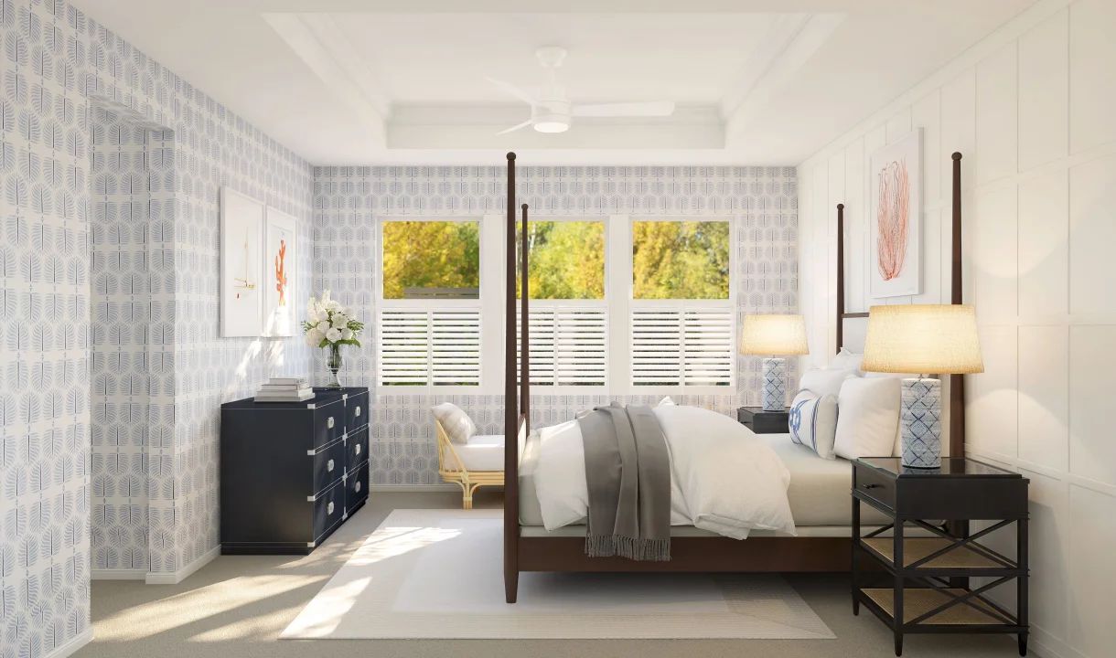 Primary suite with decorative feature wall
