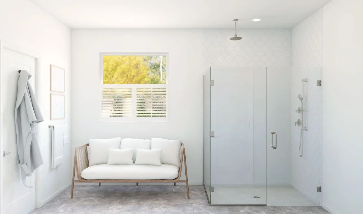 Primary bath with glass shower enclosure