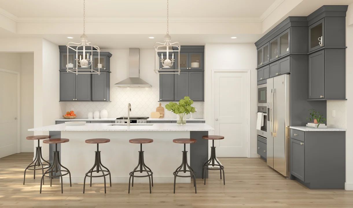 Kitchen with glass upper cabinets