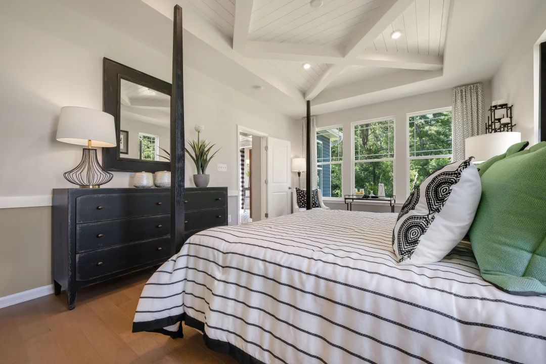 Owner's suite with painted white beams