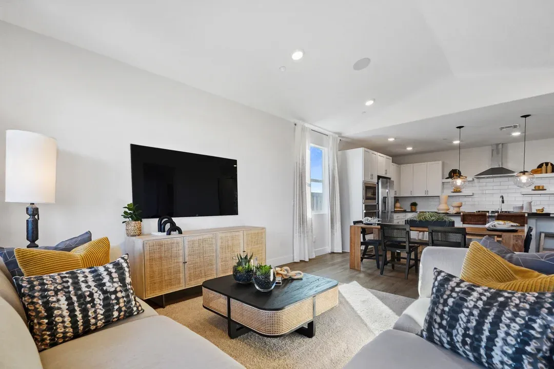 Great room with vaulted ceiling