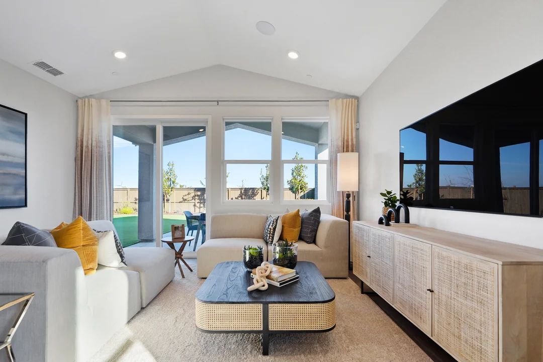 Great room with vaulted ceiling