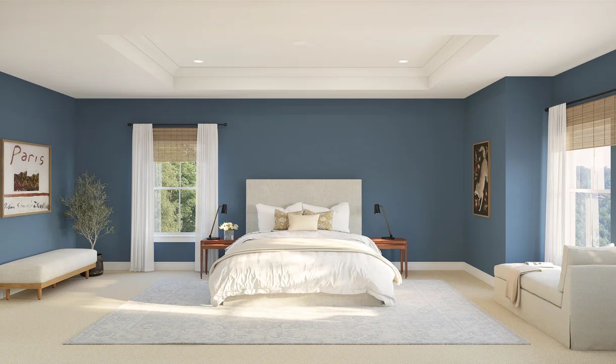 Primary suite with tray ceiling and crown moulding