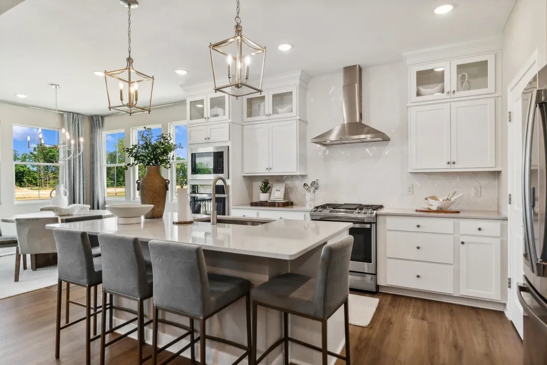 Kitchen with pendant lighting over island