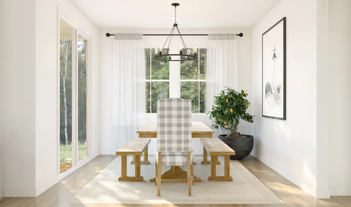 Dining area with chandelier