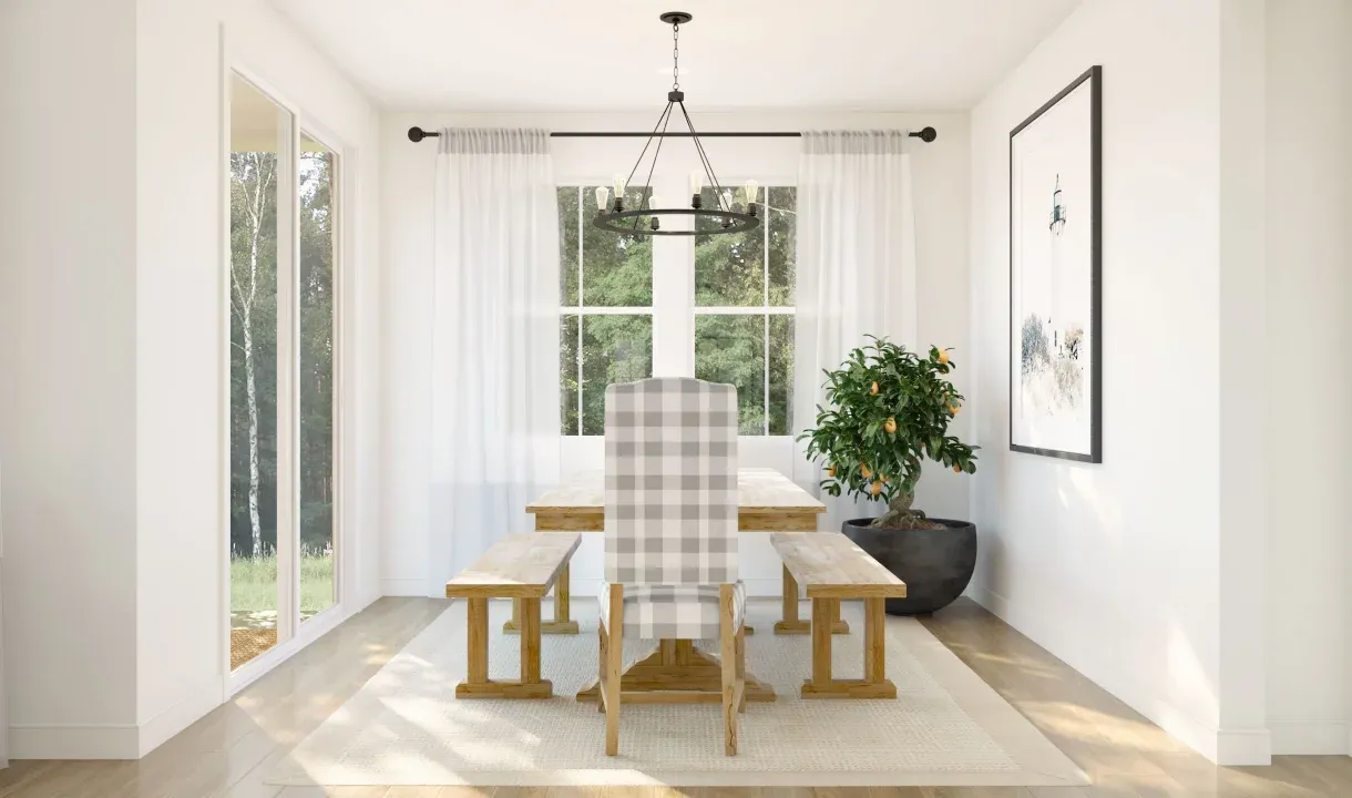 Dining area with chandelier