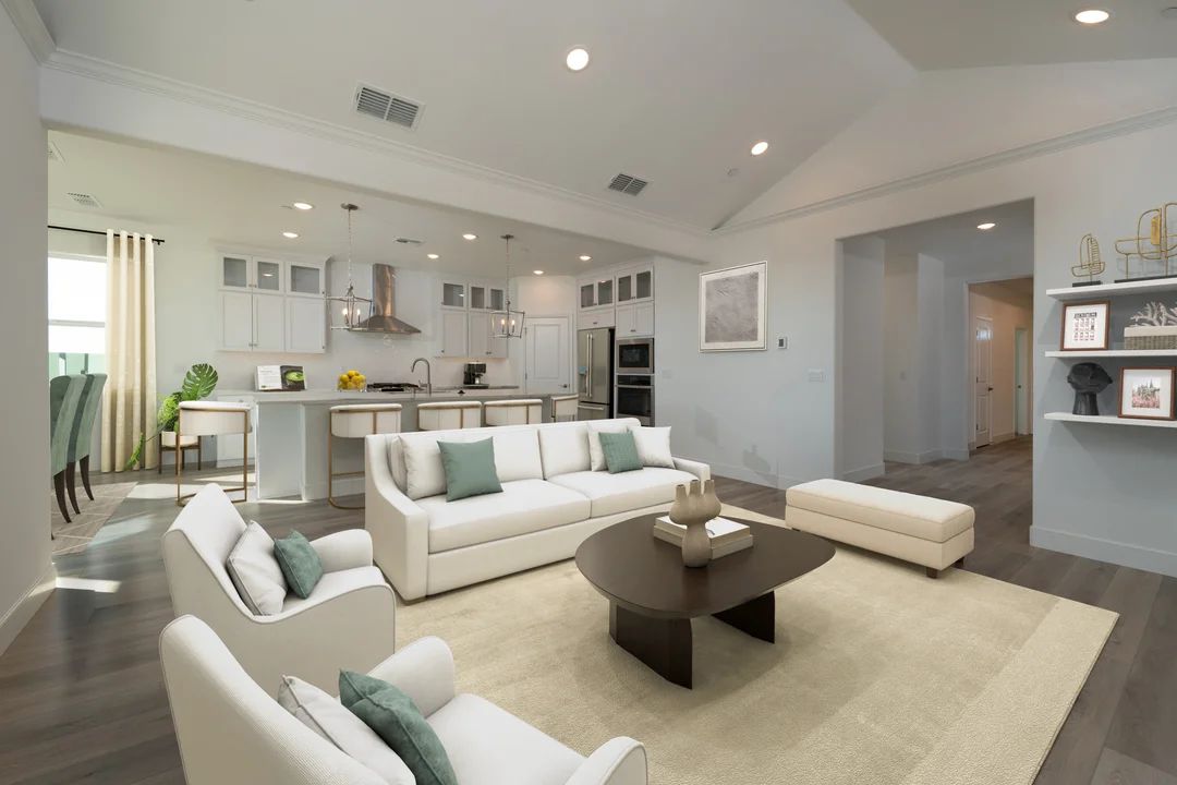 Great room with vaulted ceiling