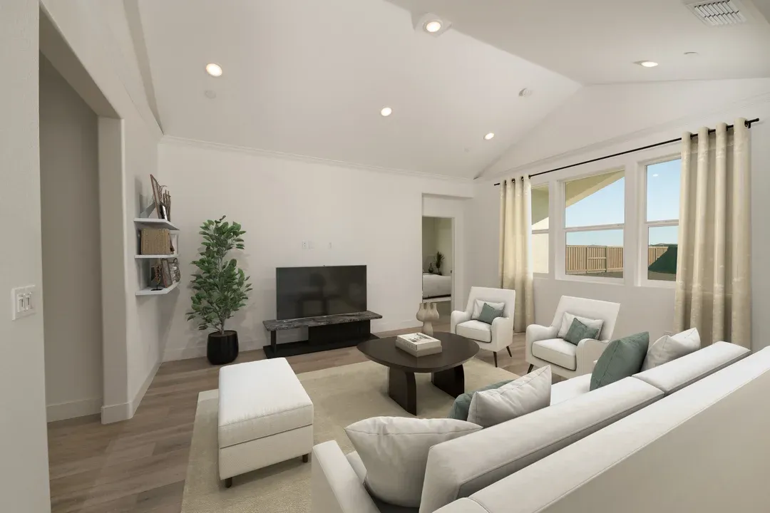 Great room with vaulted ceiling