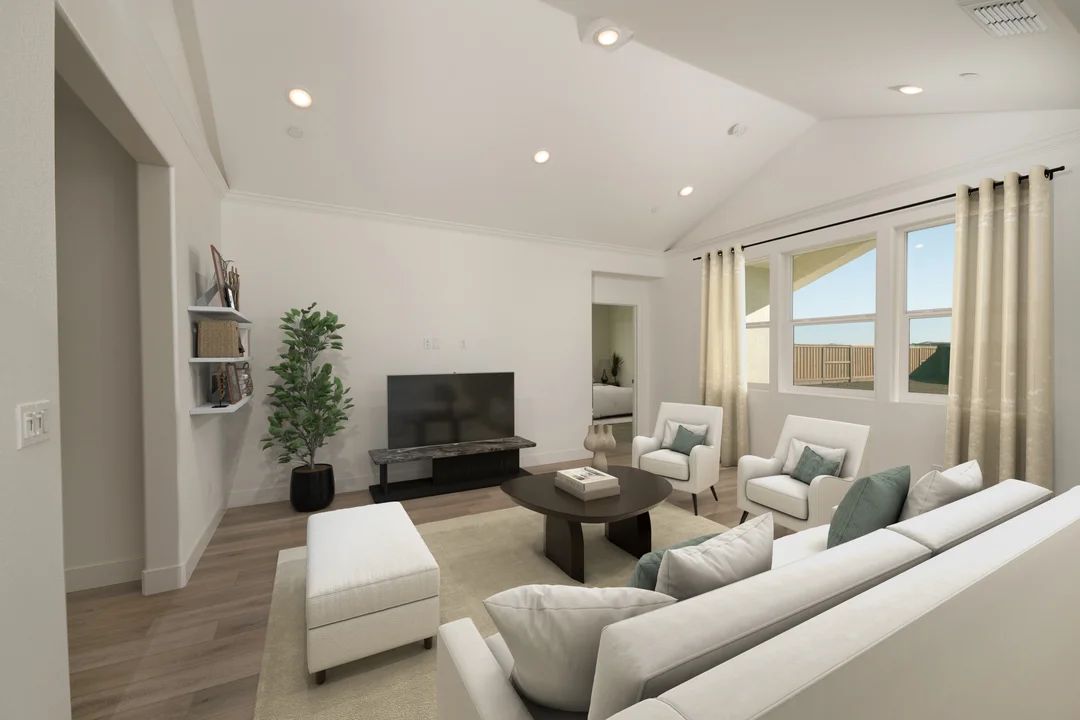 Great room with vaulted ceiling