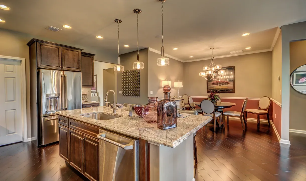 Kitchen overlooking dining area