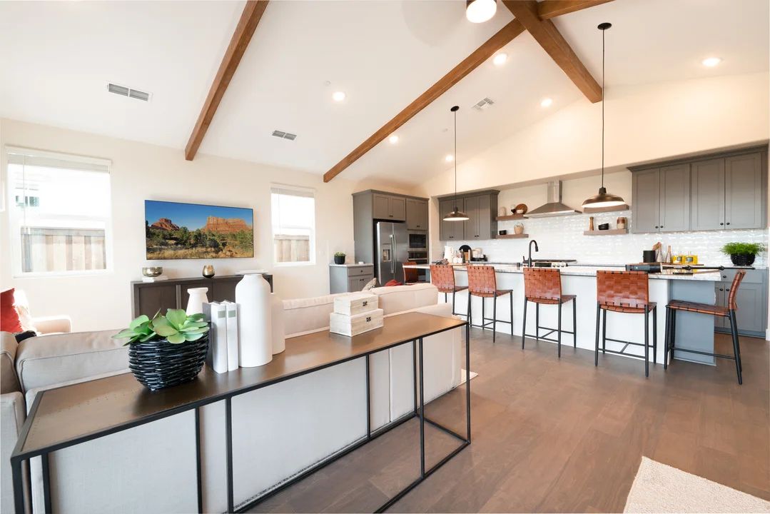 Great room with vaulted ceiling