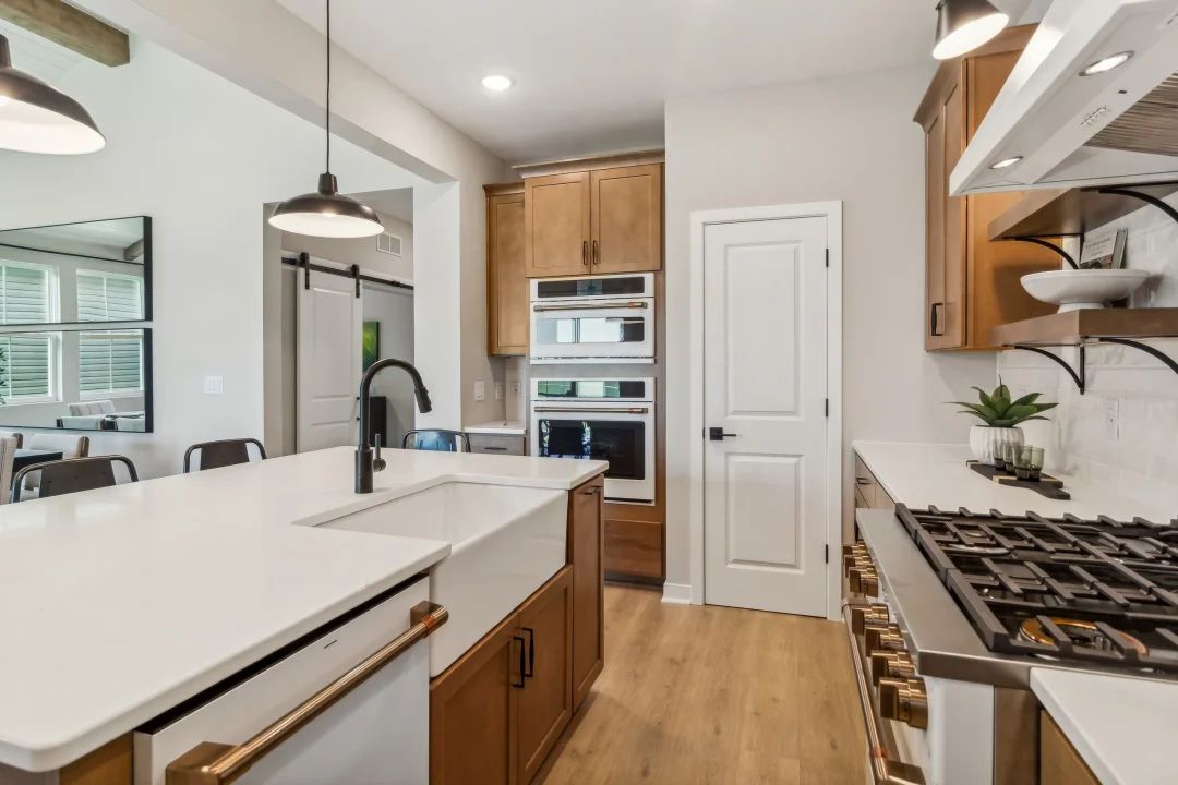 Kitchen with apron sink in island