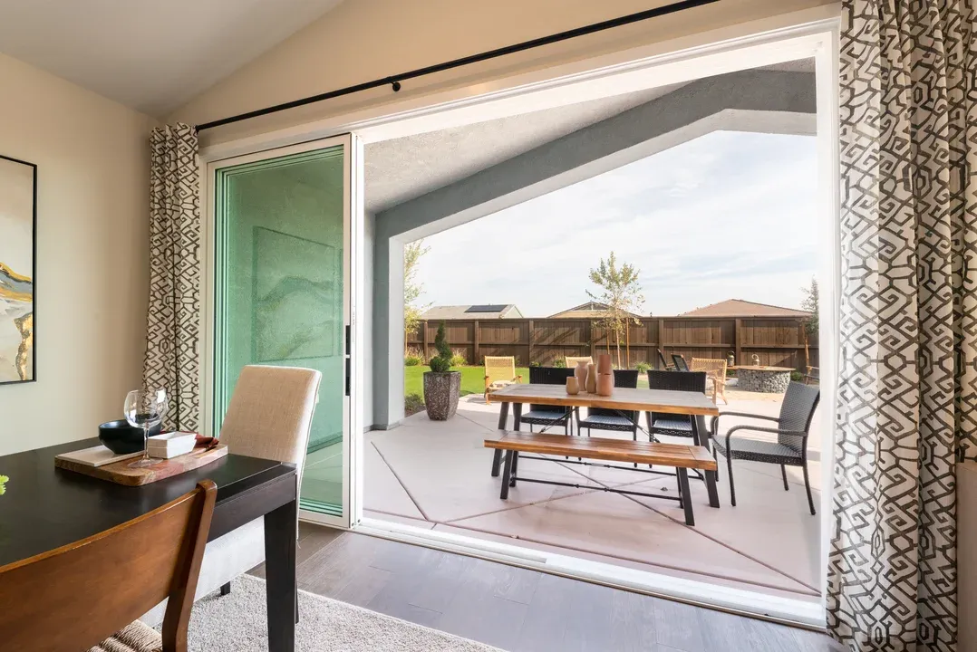 Dining area overlooking covered patio