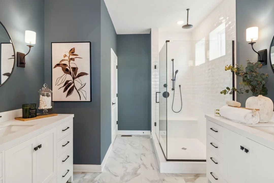 Primary bath with glass shower enclosure