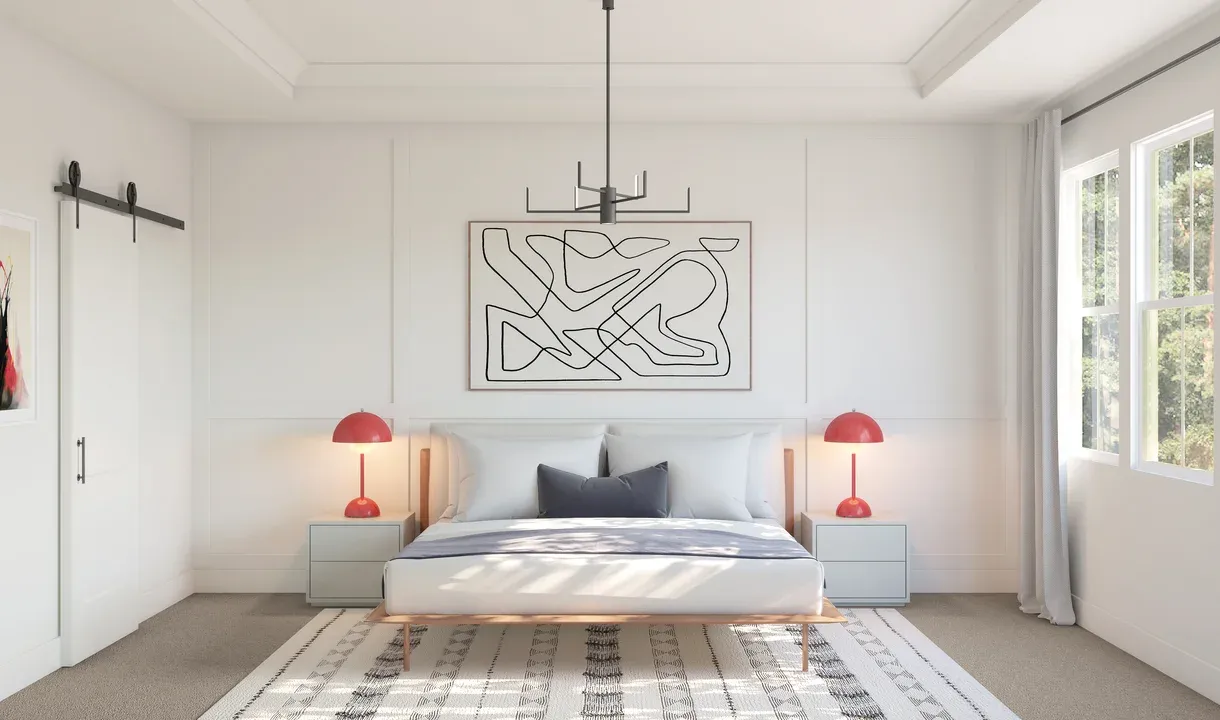 Primary suite with tray ceiling and feature wall
