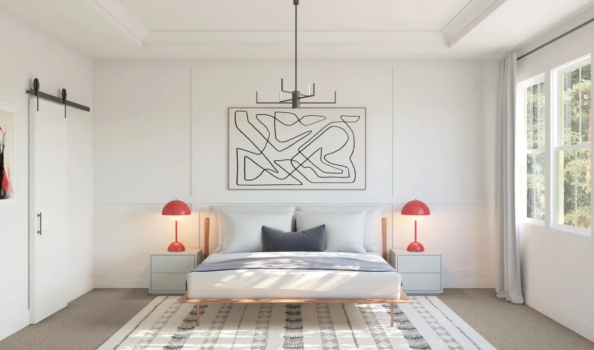 Primary suite with tray ceiling and feature wall