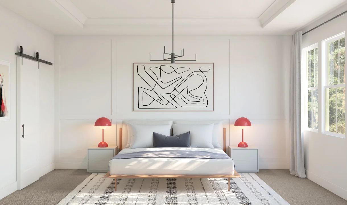 Primary suite with tray ceiling and feature wall