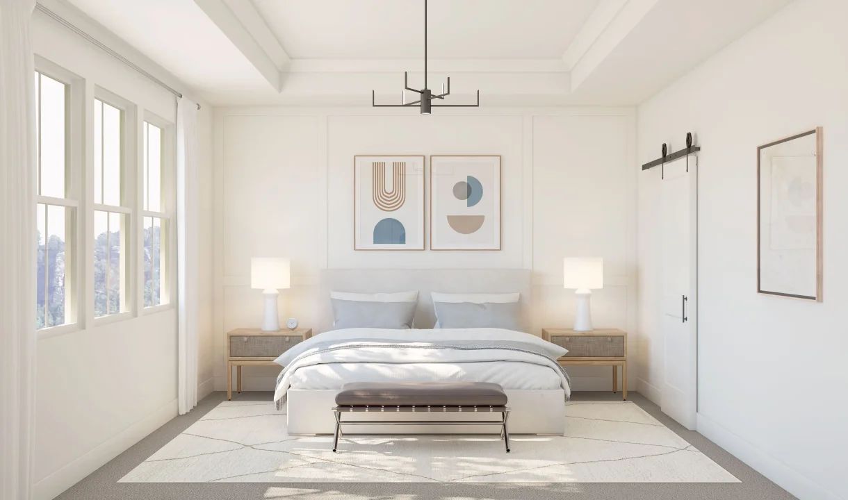 Primary suite with decorative feature wall