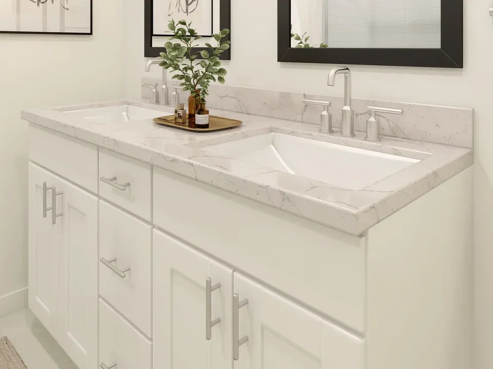 Primary bath with chrome fixtures