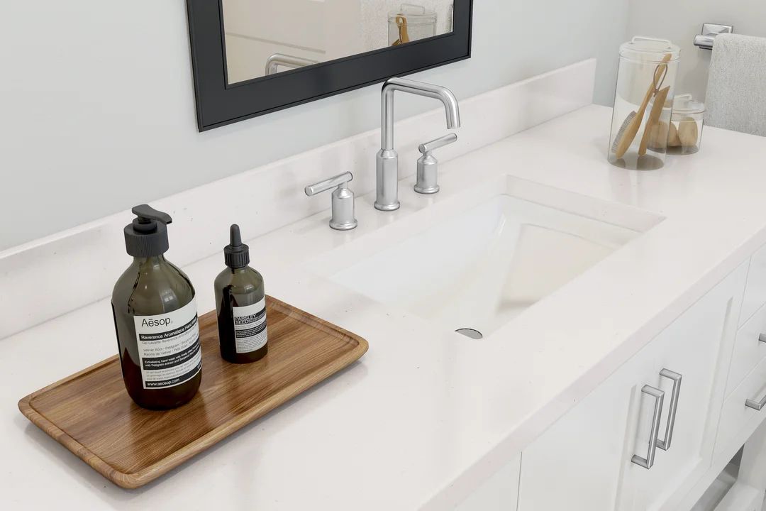 Primary bath with chrome fixtures