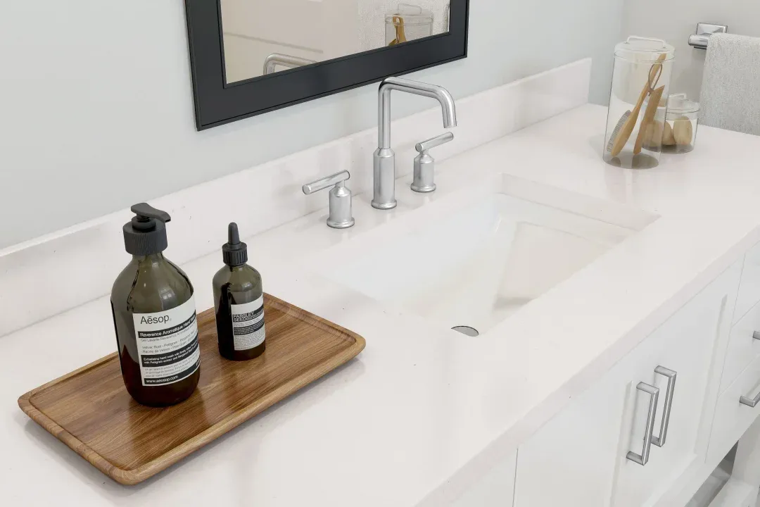 Primary bath with chrome fixtures