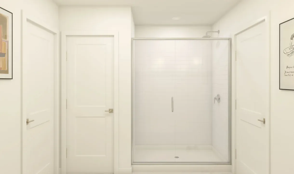 Primary bath with glass shower enclosure