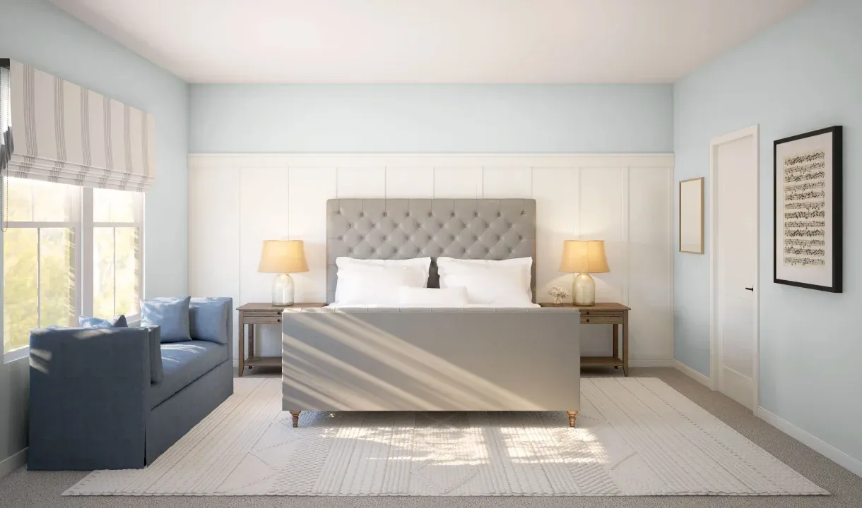 Primary suite with decorative feature wall