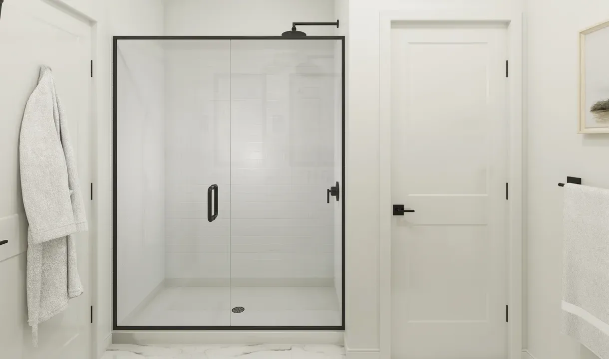 Primary bath with matte black finishes