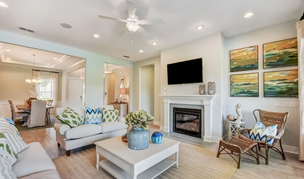Great room with fireplace
