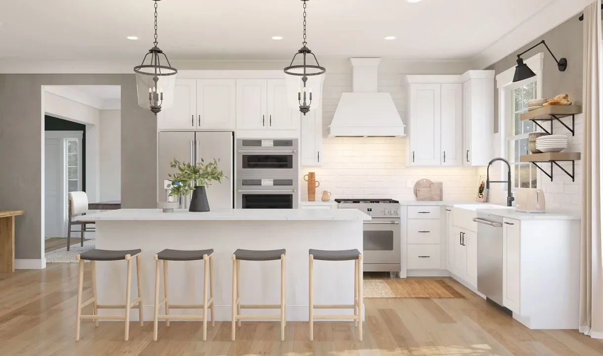 Kitchen with pendant lighting-Artist Rendering