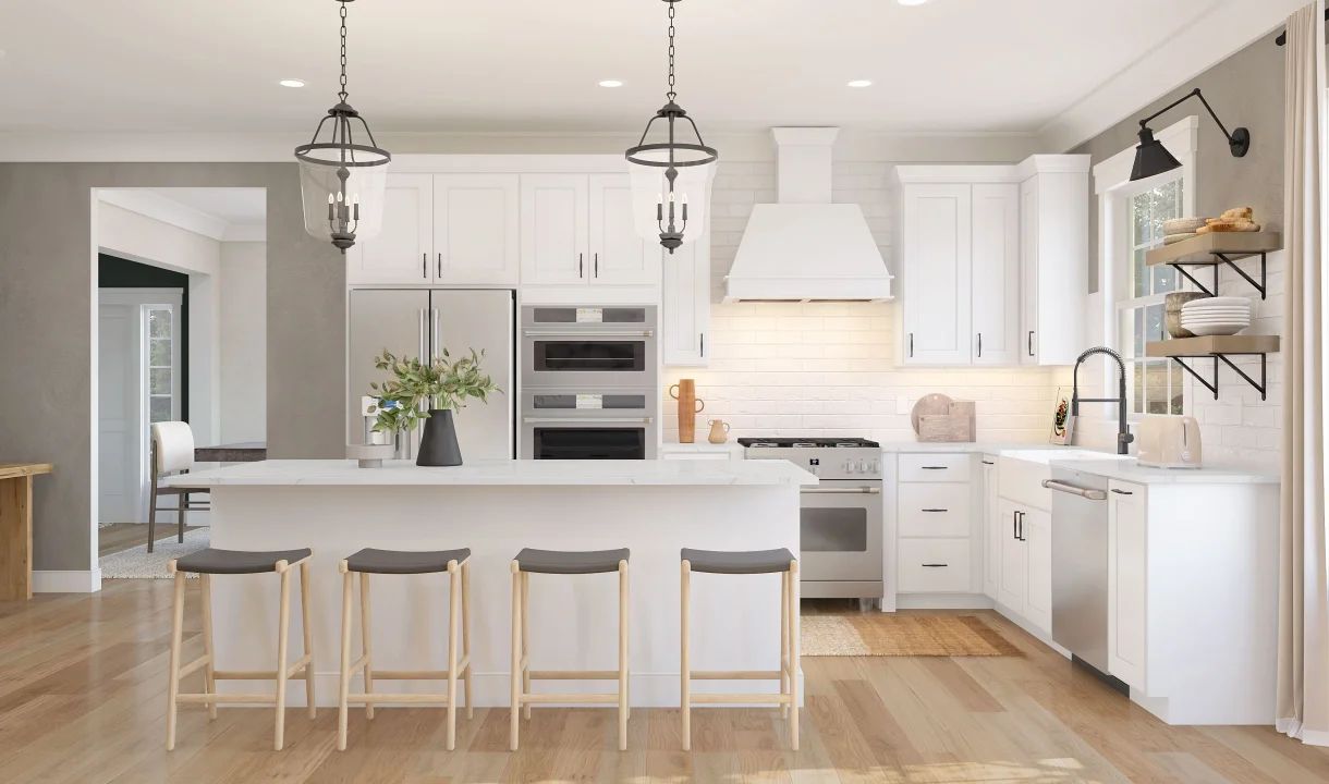 Kitchen with pendant lighting-Artist Rendering