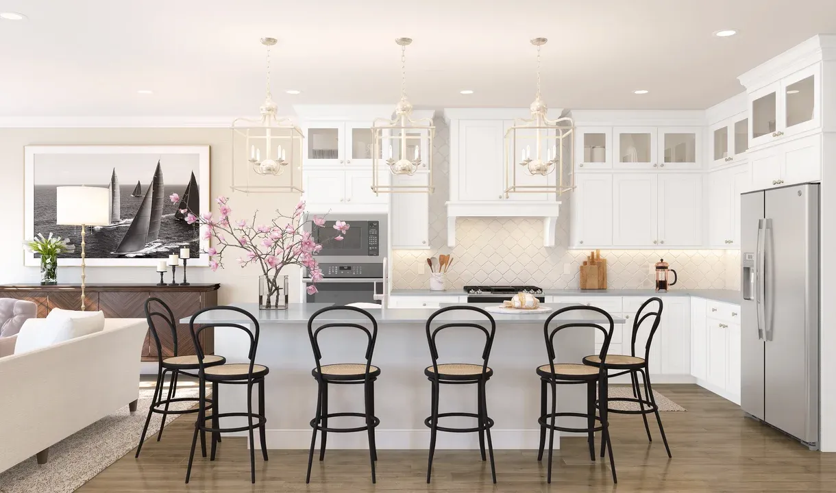 Kitchen with pendant lighting-Artist Rendering