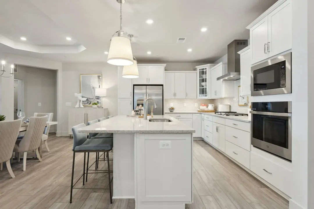 Kitchen with island and pendant lighting