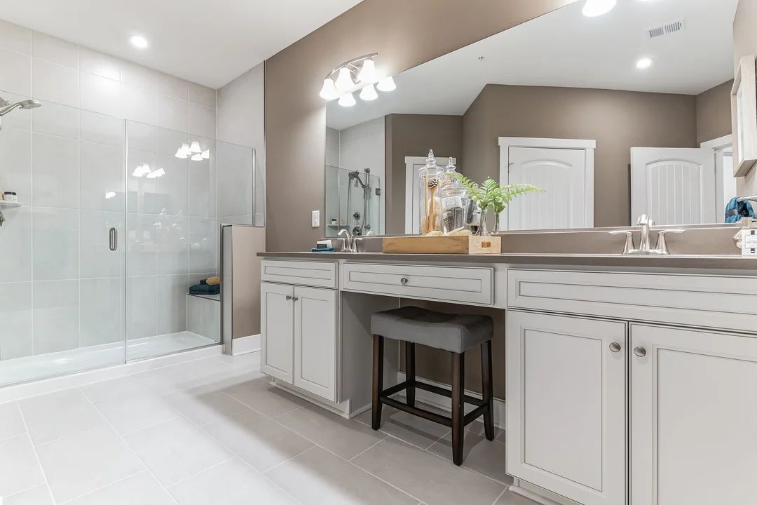 Primary bath with double vanity and shower