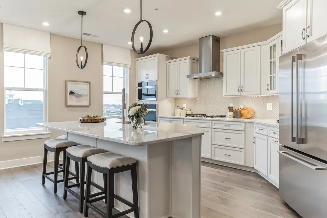 Kitchen with island and pendant lighting