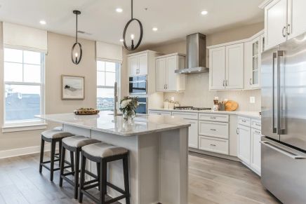 Kitchen with island and pendant lighting