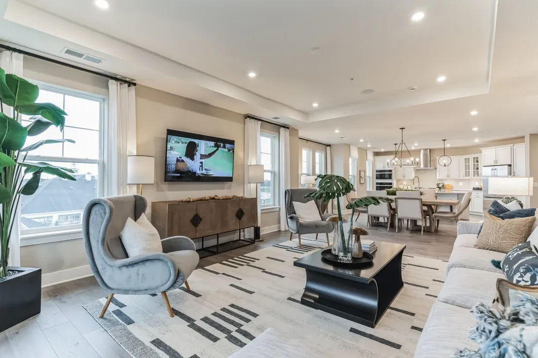 Great room with tray ceiling