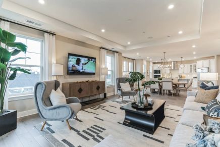 Great room with tray ceiling