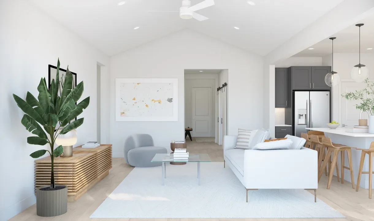 Great room with vaulted ceiling