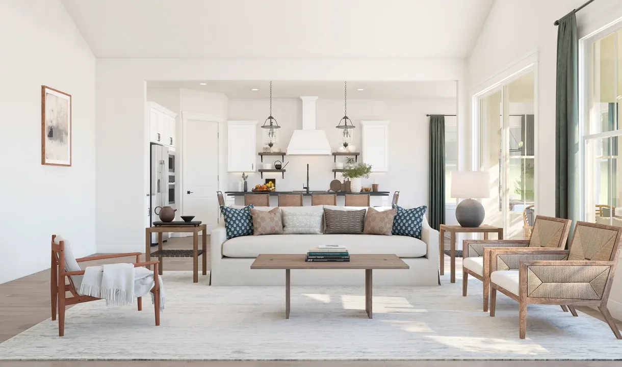 Great room with vaulted ceiling