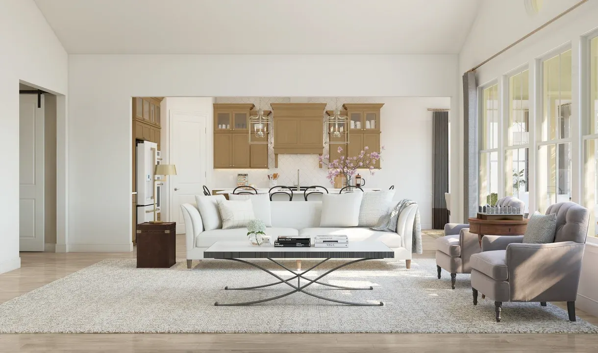 Great room with vaulted ceiling