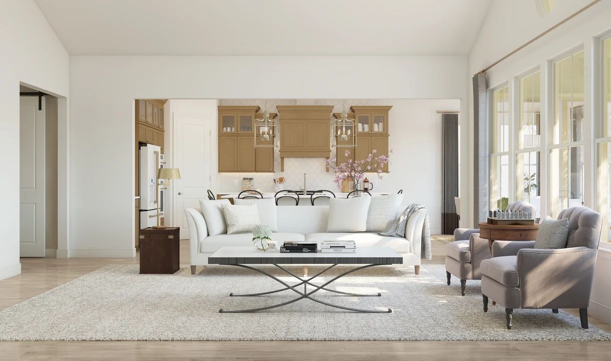 Great room with vaulted ceiling