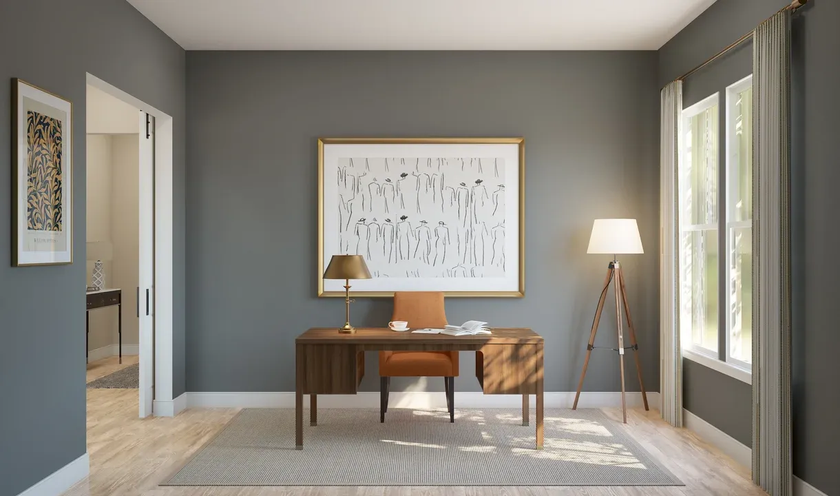 Home office with double barn doors