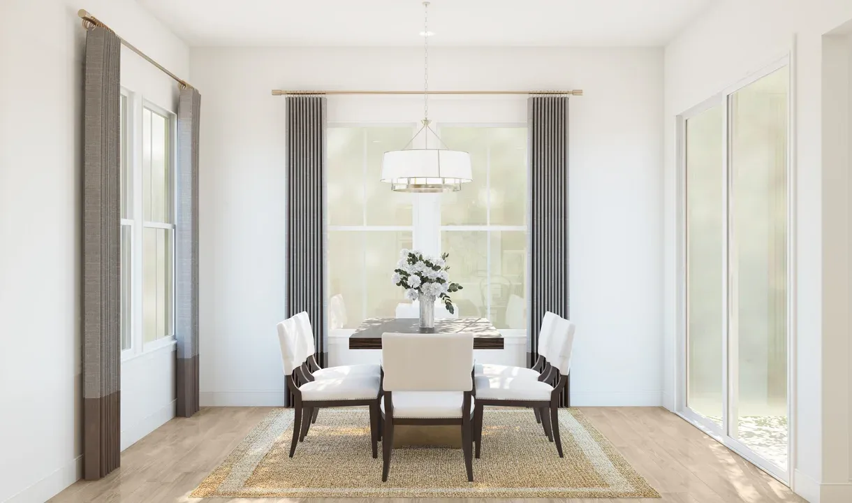 Dining area with chandelier and sliding door