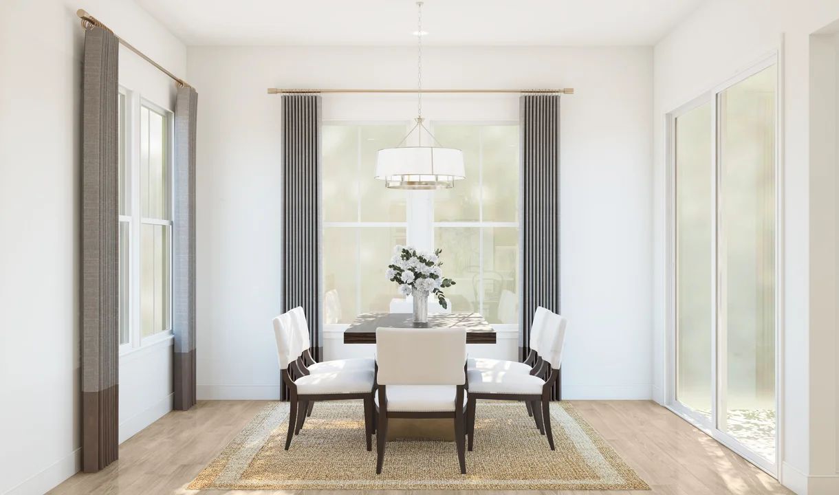 Dining area with chandelier and sliding door