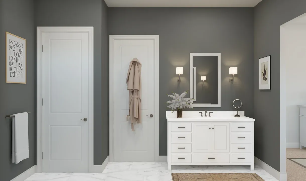 Primary bath with vanity and closet