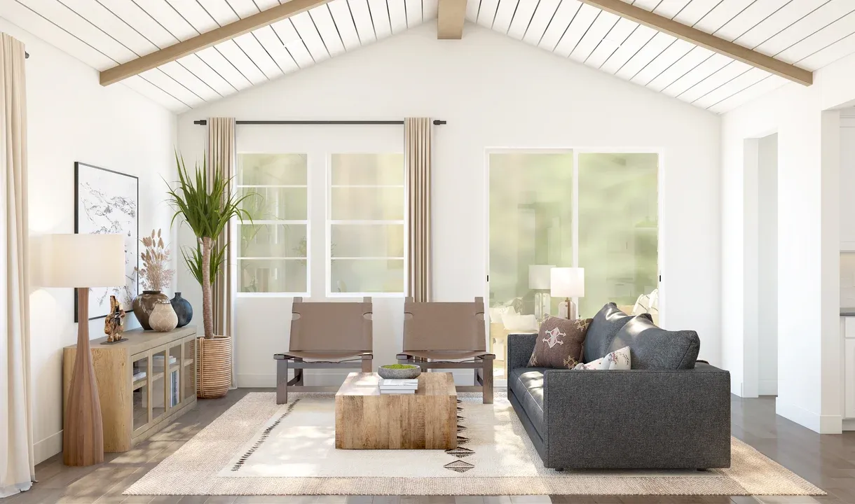 Great room with vaulted ceiling