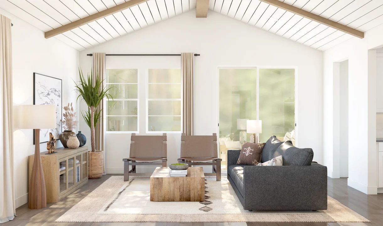 Great room with vaulted ceiling